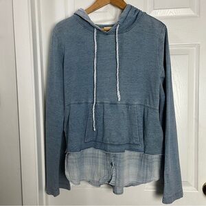 Cloth & Stone Layered Hoodie Top | Size L | Blue | Mixed Fabric Hem